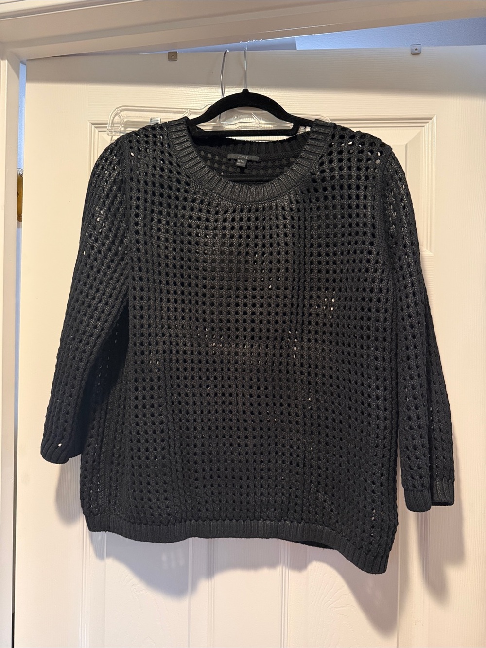 COS Black Open-Weave Crewneck Sweater